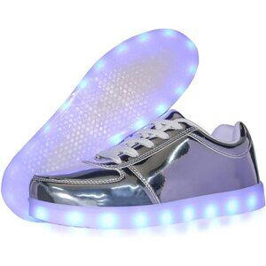 ⚡Unisex Silver Light Up Shoes with USB Charging Glowing Luminous LED Sneakers